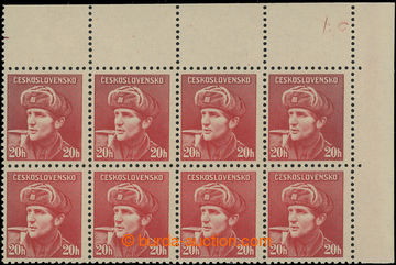 205383 - 1945 Pof.389, War Heroes 20h red, UR corner blk-of-8, plate 