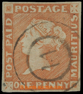 205871 - 1848-1859 SG.10, Červený Mauritius POST PAID bright vermil