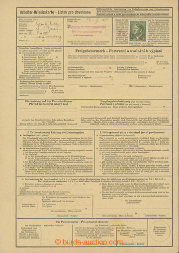 205989 - 1943 formulář Lístek na dovolenou, formát A4, vpředu vy