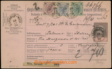 206018 - 1890 celá průvodka do Palerma, vyfr. zn. FJ I. 3+10+50Kr, 