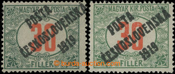 206172 -  Pof.139, Red numerals 30f, 2 pcs of, I. and IV. type; hinge