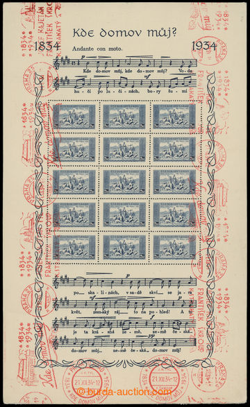 206203 - 1934 Pof.A284A, miniature sheet Anthem-issue 2CZK thin/close