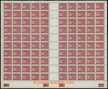 206218 - 1939 COUNTER SHEET / Pof.DL2, value 10h, complete 100 stamps