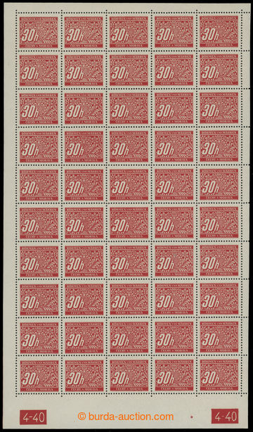 206222 - 1939 ARCHOVINA / Pof.DL4, hodnota 30h, kompletní 50ks arch 