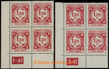206248 - 1941 Pof.SL7, value 1,20 Koruna red (I.), 2x LL corner blk-o