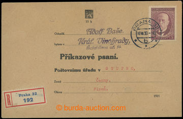 206381 - 1930 příkazové psaní, formulářová obálka, česká mu
