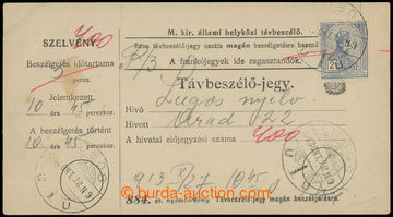 206384 - 1913 celý uherský formulář Távbeszélö - jegy / Telefo