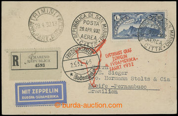 206433 - 1932 ZEPPELIN / 4. SÜDAMERIKAFAHRT  card sent Reg + airmail
