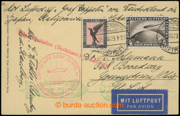 206445 - 1929 WELTRUNDFAHRT 1929  postcard addressed to USA, transpor