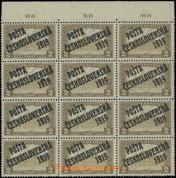 206551 -  Pof.115, 2 Koruna brown, blk-of-12 with upper margin with c