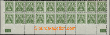 206621 - 1943 Pof.SL15TV, Official II., 50h green, lower bnd-of-20 wi