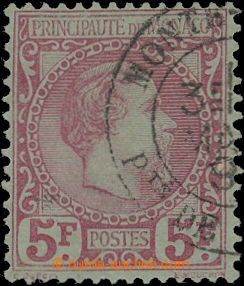 206795 - 1885 Mi.10, Karel III. 5Fr karmínová s DR MONTE CARLO; pě
