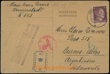 206910 - 1943 GHETTO TEREZÍN - ARGENTINA / dopisnice adresovaná do 