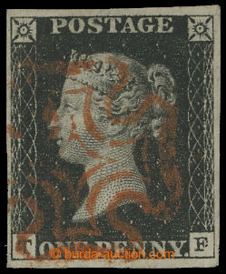 206946 - 1840 SG.2, Penny Black black, letters T-F; very fine piece w
