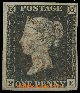 206950 - 1840 SG.2, Penny Black black, letters F-E; very fine piece, 