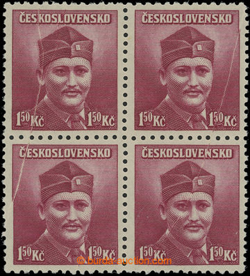 207014 - 1945 Pof.396, Londýnské 1,50Kč fialovočervená, 4-blok s