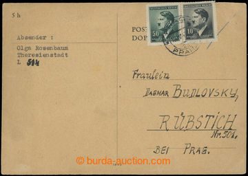 207168 - 1943 GHETTO TERESIENSTADT - PROTECTORATE / PC addressed to t