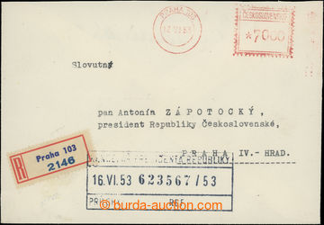 207545 - 1953 OTISKY VÝPLATNÍCH STROJŮ / Reg letter in the place s