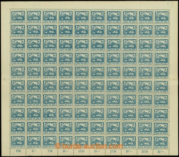 207658 -  Pof.10A, 25h blue, complete 100 stamps sheet, perf comb per