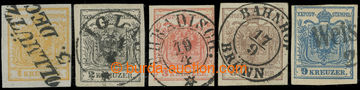 208475 - 1850 Ferch.1-5, série Znak 1Kr-9Kr; různé typy, papíry a