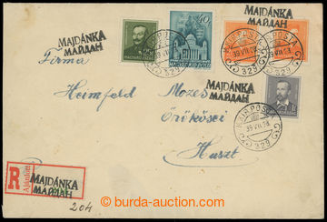 208884 - 1939 MAJDÁNKA (Majdan)  Reg letter to Khust, with 4-coloure
