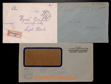 209933 - 1945 VYPLACENO HOTOVĚ / sestava 3 dopisů, 1x R-dopis s DR 