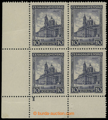 210059 - 1929 Pof.257a, Prague 10CZK blue-violet, LL corner blk-of-4 