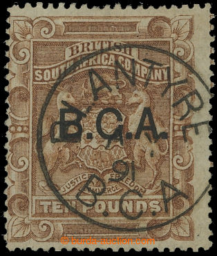 210136 - 1891 BCA SG.17, Coat of arms £10 brown, with cancel. BL