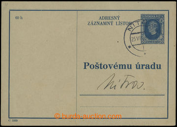 210208 - 1941 CAZ1, Hlinka 50h modrá, DR NITRA/ 25.VII.41; poštovn�
