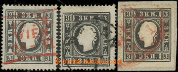 210386 - 1858 Ferch.11I+II,  Franz Joseph I. 3 Kreuzer black, set of 