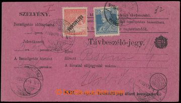 210594 - 1919 BEREHOVE / Hungarian blank form Távbeszélö - jegy / 
