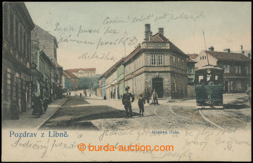210713 - 1901 PRAGUE / LIBEŇ - Huss' road with tram and people, colo