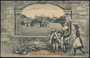 210815 - 1902 PŘEROV - Žerotinovo square,  B/W. collage window and 