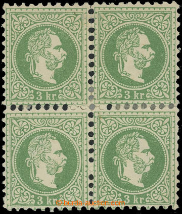 210823 - 1867 Ferch.36I, 4-blok FJ I. 3Kr zelená, hrubý tisk; bezva