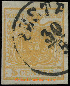210845 - 1850 Ferch.1HI, Znak 5Cts oranžově žlutá I. typ, hedváb