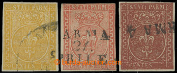 210869 - 1853 Sass.6-8, Coat of arms 5c-25C, complete second issue in