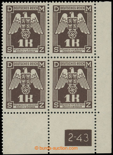210922 - 1943 Pof.SL18, 1K tmavě hnědá (II. vydání), pravý doln