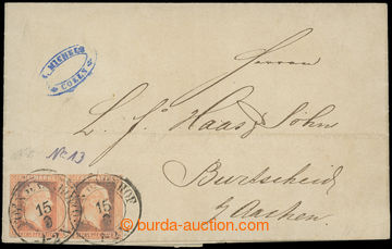 211132 - 1862 letter with pair Mi.13a, Wilhlem IV. 6Pfg with CDS COEL
