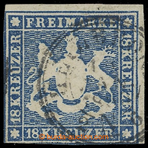211139 - 1859 Mi.15, Znak 18Kr modrá bez Seidenfaden, velmi pěkný 