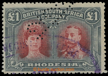 211396 - 1910 SG.166a, Double Head 1£, carmine and slate; perf 1