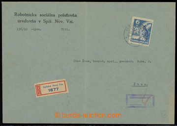 211540 - 1945 úřední R-dopis většího formátu vyfr. zn. 6K modr