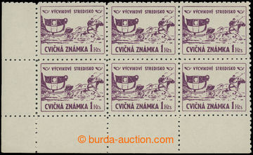 212204 - 1954 CVIČNÉ ZNÁMKY  Pof.4, hodnota 1Kčs fialová v rohov