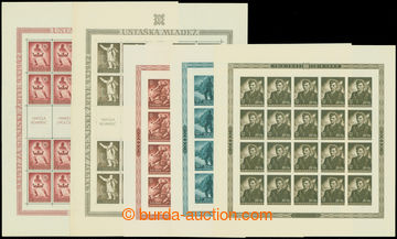 212256 - 1942-1944 sestava 5ks tiskových listů, Mi.91-92, Ustašovs