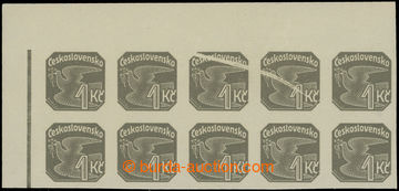 212375 - 1937 Pof.NV22, Pigeon-issue 1CZK grey, L upper corner blk-of