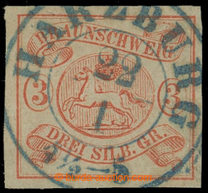 212395 - 1852 Mi.3, Znak 3Sgr oranžová; bezvadný kus s krásným m
