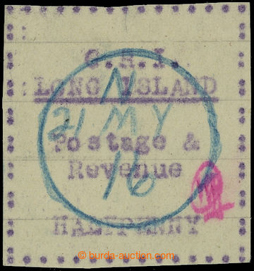 212407 - 1916 LONG ISLAND SG.6; 1/2P violet on light green paper, ini