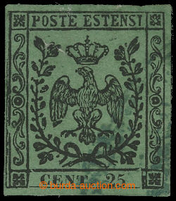 212421 - 1852 Sass.4A, Coat of arms 25C, ERROR OF COLOUR in GREEN COL