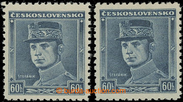 212502 - 1939 Pof.0351, Štefánik 60h modrá, 2ks - různé odstíny