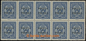 212694 - 1919 Mi.40, Coat of arms 60h POCZTA POLSKA blue, block-of-10