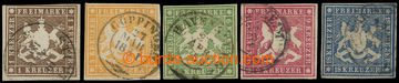 212722 - 1859 Mi.11-15, Znak 1Kr-18Kr; hodnota 18Kr vpravo nahoře ze